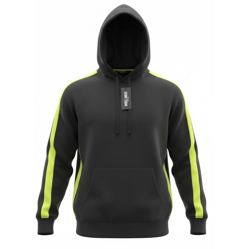 Rebel Minds Black Hoodie with Neon Yellow Stripes